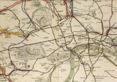 Greatly reduced - part of the 1935 Railway Clearing House Map of London
