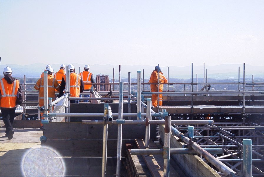 [image] view of the scaffolding at the top of the north tower, 300 feet up