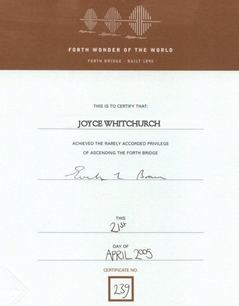 [image] certificate attesting to my ascent of the Forth Bridge